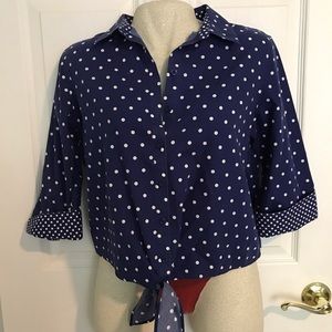 Navy Blue & White Polka Dot Button Down Shirt